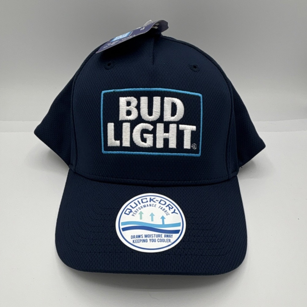 Bud Light Quick-Dry Snapback Hat Navy Blue Breweriana Headwear Beer Budweiser